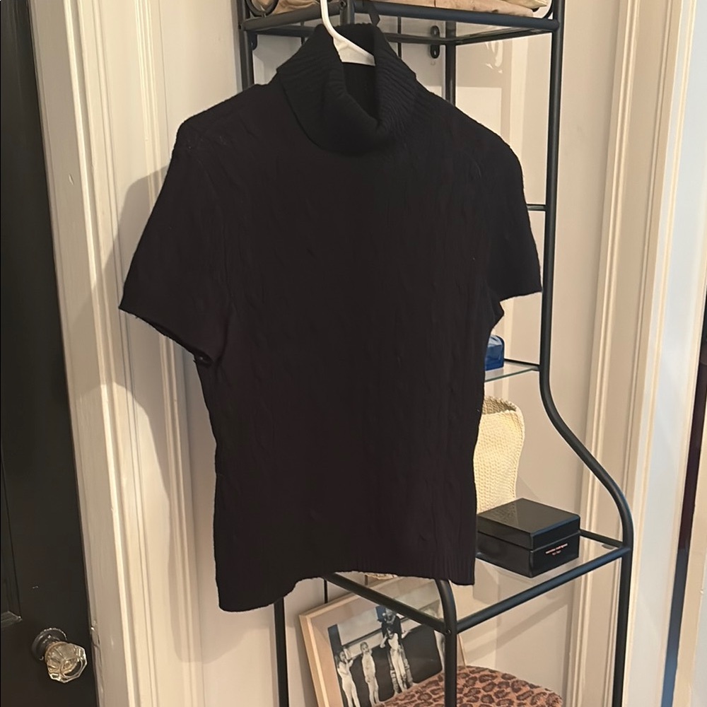 Ralph Lauren Black Fitted Short Sleeve cashmere turtleneck sweater